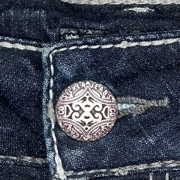Silver Suki Jeans Dark Wash Mid Boot  Embellished Pockets Streetwear Y2K Sz 18 - Picture 3 of 8